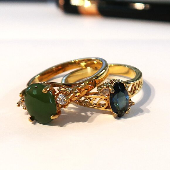 Source Unknown Other - Two Rings Gold Tone Goth Style Blue and Green Stones Size 10 and Size 8.75